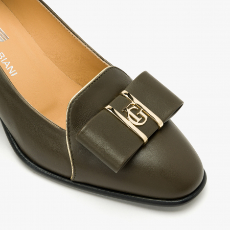 Pantofi Dama Eleganti, Oliv, Toc Gros 6 cm, Piele Naturala, Accesoriu Logo, Giovanni Fabiani 24411 [3]
