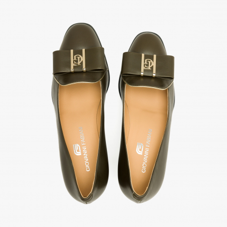 Pantofi Dama Eleganti, Oliv, Toc Gros 6 cm, Piele Naturala, Accesoriu Logo, Giovanni Fabiani 24411 [2]