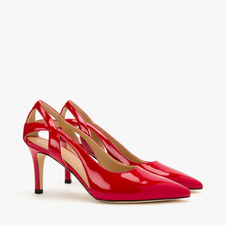 Pantofi Dama - Pantofi Dama Eleganti, Piele Lacuita, Roșu, Toc Subțire 7 cm, Accademia 3706/2024