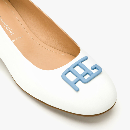 Pantofi Dama Eleganti, Piele Naturala Alba, Logo Decorativ Bleu si Toc Comod 4 cm, Angelo Giannini 3023 [3]