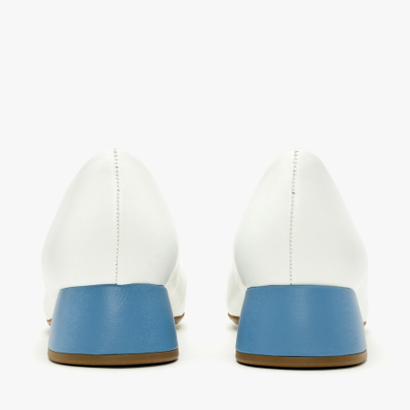 Pantofi Dama Eleganti, Piele Naturala Alba, Logo Decorativ Bleu si Toc Comod 4 cm, Angelo Giannini 3023 [4]