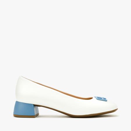 Pantofi Dama Eleganti, Piele Naturala Alba, Logo Decorativ Bleu si Toc Comod 4 cm, Angelo Giannini 3023 [1]