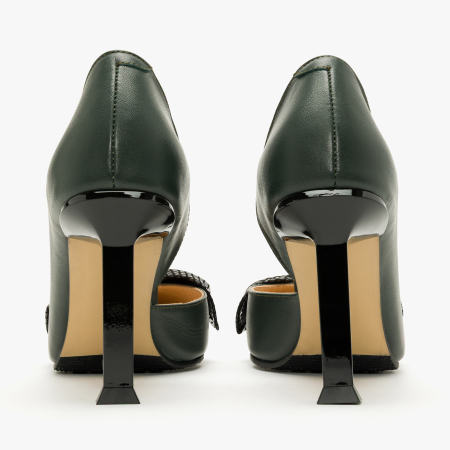 Pantofi Dama Eleganti, Piele Naturala Gri, Funda Supradimensionata Negru-Argintiu, Decupaje Laterale si Toc Geometric 9 cm, Renzoni 9106 [4]