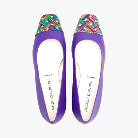 Pantofi Dama Eleganti, Piele Naturala Mov, Varf Multicolor si Toc Bloc 4 cm, Angelo Giannini 2326 [2]