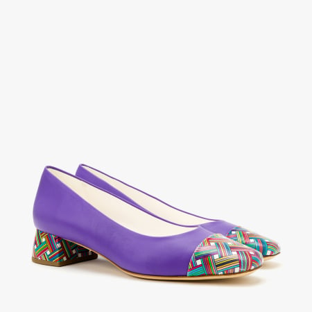 Pantofi Dama - Pantofi Dama Eleganti, Piele Naturala Mov, Varf Multicolor si Toc Bloc 4 cm, Angelo Giannini 2326