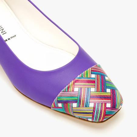 Pantofi Dama Eleganti, Piele Naturala Mov, Varf Multicolor si Toc Bloc 4 cm, Angelo Giannini 2326 [3]