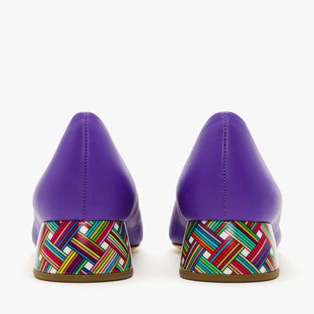 Pantofi Dama Eleganti, Piele Naturala Mov, Varf Multicolor si Toc Bloc 4 cm, Angelo Giannini 2326 [4]