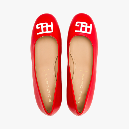 Pantofi Dama Eleganti, Piele Naturala Rosie, Varf Rotund, Aplicatie Frontala, Linie Decolteu Clasica, Angelo Giannini 3023 [2]