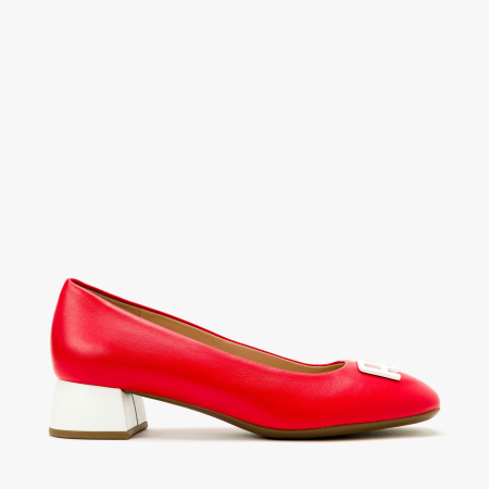 Pantofi Dama Eleganti, Piele Naturala Rosie, Varf Rotund, Aplicatie Frontala, Linie Decolteu Clasica, Angelo Giannini 3023 [1]
