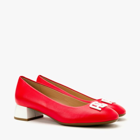 Pantofi Dama - Pantofi Dama Eleganti, Piele Naturala Rosie, Varf Rotund, Aplicatie Frontala, Linie Decolteu Clasica, Angelo Giannini 3023