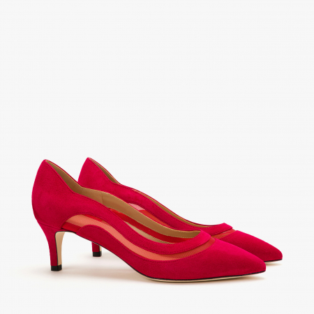 Pantofi Dama - Pantofi Dama Eleganți, Piele Naturală, Roșu, Toc Subțire 5 cm, Accademia 3701/2024