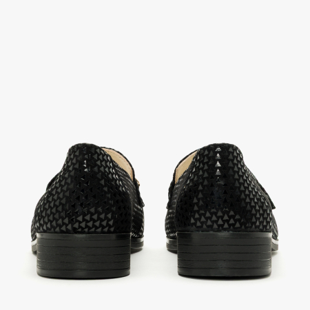 Pantofi Dama Casual Tip Mocasini din Piele Naturala Nabuc Negru, Cusaturi Decorative, Varf Rotund, LAB Milano by Renzoni 08172007 [4]