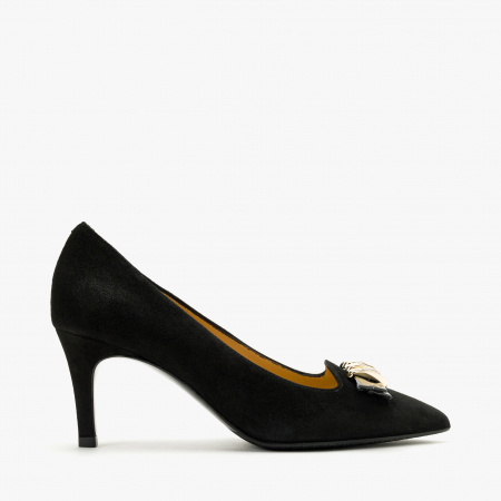 Pantofi Dama Eleganți, Toc Subțire 7 cm, Piele Intoarsă Neagra, Funda cu Cristale Swarovski, Giovanni Fabiani 24274 [1]