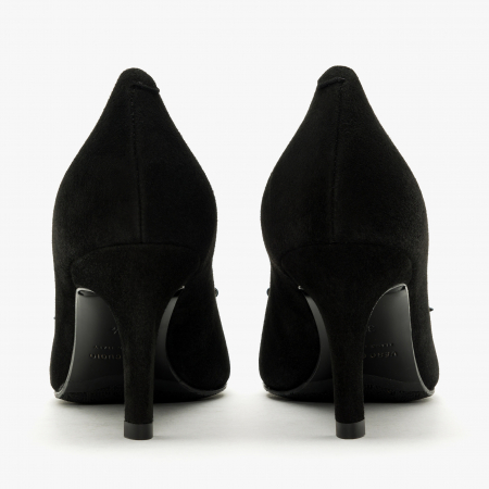 Pantofi Dama Eleganți, Toc Subțire 7 cm, Piele Intoarsă Neagra, Funda cu Cristale Swarovski, Giovanni Fabiani 24274 [4]