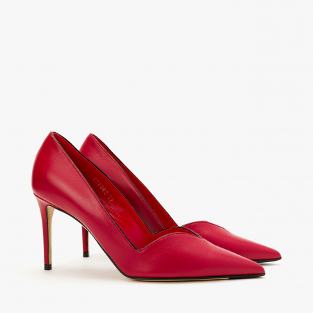Pantofi Damă Eleganți, Culoare Roșie, Bordură din Lac Negru, Toc Subțire 9 cm, Vârf Ascuțit, Giorgio Fabiani 232062 [0]