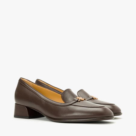 Pantofi Dama - Pantofi Damă Eleganți Maro, Accesoriu Auriu și Toc Comod, Giovanni Fabiani 25390