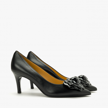 Pantofi Dama Eleganti - Pantofi Dama Eleganti, Negru, Toc Subtire 7 cm, Ornament pe Rist, Giovanni Fabiani 24360