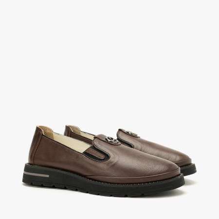 Incaltaminte Dama - Pantofi Dama Casual din Piele Naturala Maro, Talpa Comoda si Accesoriu Metalic, LAB Milano by Renzoni 228656