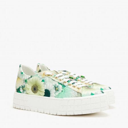 Pantofi Dama Sport - Pantofi Dama Casual din Piele, Imprimeu Floral, Talpa Comoda din 2 Straturi, Spuma Presata si Talpa de Cauciuc, Renzoni 5325