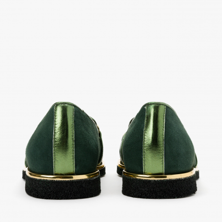 Pantofi Dama Casual din Piele Intoarsa, Culoare Verde, Toc Comod, Accesoriu din Zale cu Aplicatie de Cristale, Renzoni 6680 [4]