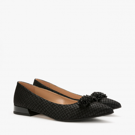 Pantofi Dama Eleganti, Piele Nabuc de Culoare Neagra, Margele Decorative, Renzoni 6361 [0]