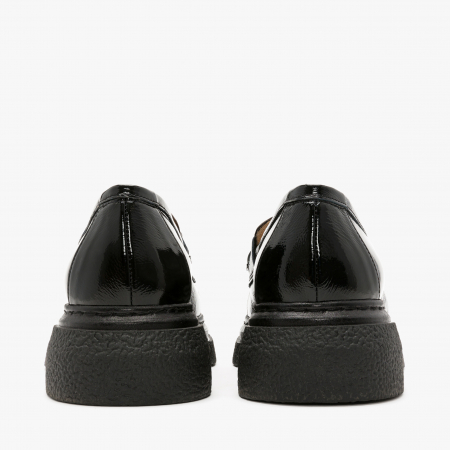 Pantofi Dama din Piele, Talpa Comoda, Catarama Argintie cu Cristale, Culoare Neagra, Lac, Crep, Renzoni 3920 [4]