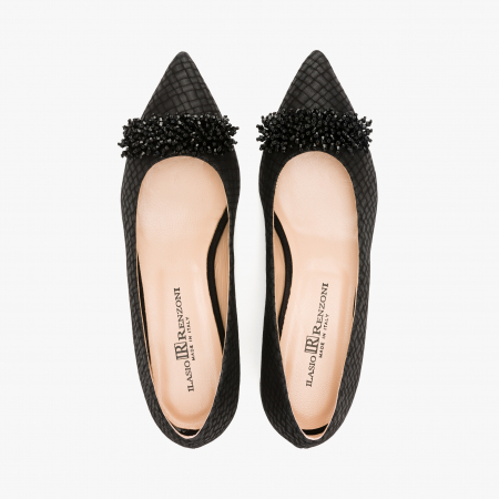 Pantofi Dama Eleganti, Piele Nabuc de Culoare Neagra, Margele Decorative, Renzoni 6361 [2]