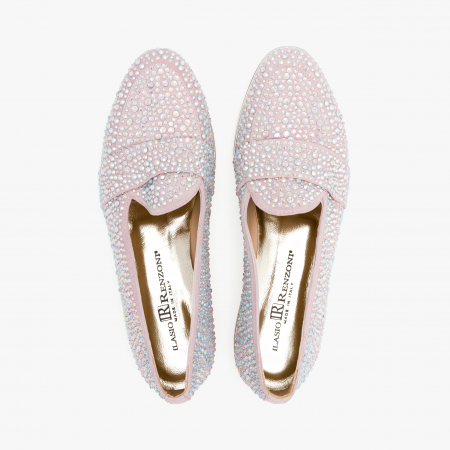 Pantofi Dama Casual, Piele Intoarsa, Culori Bleu si Roz, Acoperiti de Cristale Swarovski, Toc Comod, Renzoni 5126 [2]