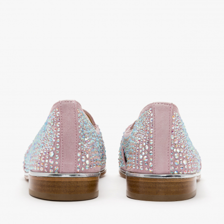 Pantofi Dama Casual, Piele Intoarsa, Culori Bleu si Roz, Acoperiti de Cristale Swarovski, Toc Comod, Renzoni 5126 [4]