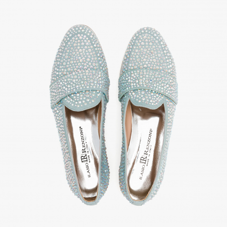 Pantofi Dama Casual, Piele Intoarsa, Culori Bleu si Roz, Acoperiti de Cristale Swarovski, Toc Comod, Renzoni 5126 [2]