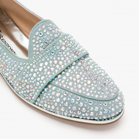 Pantofi Dama Casual, Piele Intoarsa, Culori Bleu si Roz, Acoperiti de Cristale Swarovski, Toc Comod, Renzoni 5126 [3]