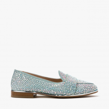 Pantofi Dama Casual, Piele Intoarsa, Culori Bleu si Roz, Acoperiti de Cristale Swarovski, Toc Comod, Renzoni 5126 [1]