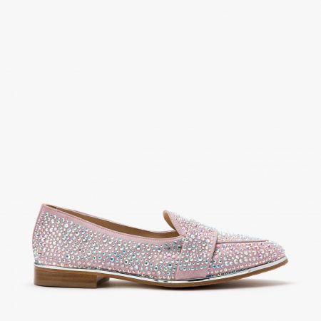 Pantofi Dama Casual, Piele Intoarsa, Culori Bleu si Roz, Acoperiti de Cristale Swarovski, Toc Comod, Renzoni 5126 [1]