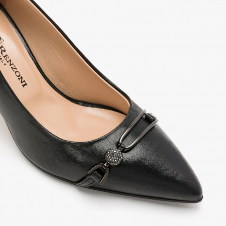 Pantofi Dama Eleganti din Piele de Culoare Neagra, Accesoriu cu Cristale, Potrivit pentru Toate Sezoanele, Renzoni 6346 [3]