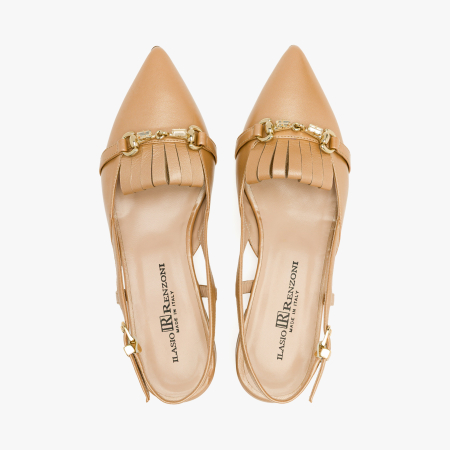 Pantofi Sanda, Eleganti, Piele Naturala Bej, Franjuri Decorative, Toc Comod 2.5 cm, Renzoni 8444 [2]