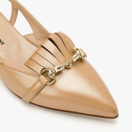 Pantofi Sanda, Eleganti, Piele Naturala Bej, Franjuri Decorative, Toc Comod 2.5 cm, Renzoni 8444 [3]