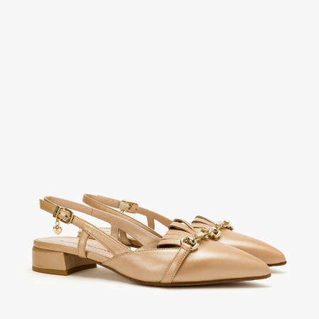 Incaltaminte Dama - Pantofi Sanda, Eleganti, Piele Naturala Bej, Franjuri Decorative, Toc Comod 2.5 cm, Renzoni 8444