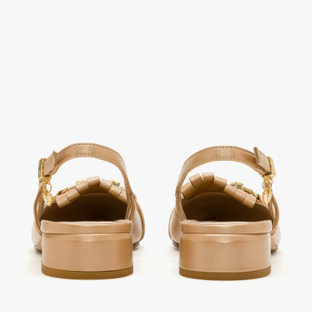 Pantofi Sanda, Eleganti, Piele Naturala Bej, Franjuri Decorative, Toc Comod 2.5 cm, Renzoni 8444 [4]