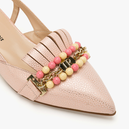 Pantofi Sanda Dama, Eleganti, Piele Naturala Roz, Margele Multicolore, Varf Ascutit, Talpa de Talpa, Renzoni 8444 [3]