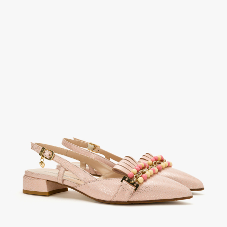 Incaltaminte Dama - Pantofi Sanda Dama, Eleganti, Piele Naturala Roz, Margele Multicolore, Varf Ascutit, Talpa de Talpa, Renzoni 8444