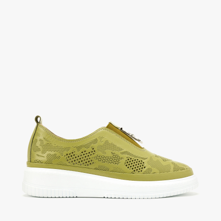 Pantofi Dama Slip-On, Piele Naturala Kaki Stantata, Talpa Comoda, Varf Rotund, Design Casual, LAB Milano by Renzoni G3526344 [1]