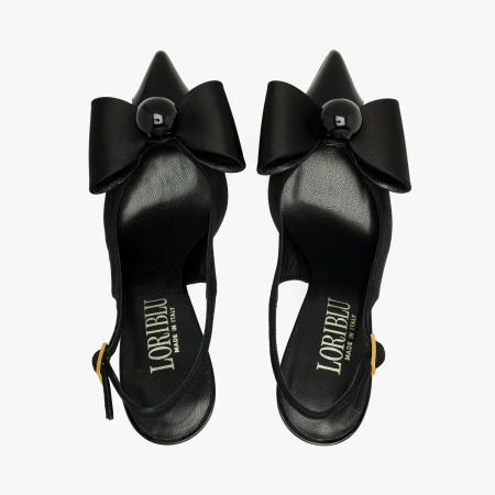 Pantofi Sanda Dama Eleganti, Culoare Negru, Piele Intoarsa si Lac, Funda Supradimensionata, Aplicatie Sferica, Toc Sculptural 10 cm, Loriblu 6EYSR291 [2]