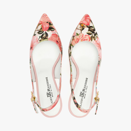 Pantofi Sanda Dama, Eleganti, Piele Naturala cu Imprimeu Floral Multicolor, Slingback cu Toc Subtire 7 cm si Varf Ascutit, Renzoni 8496 [2]