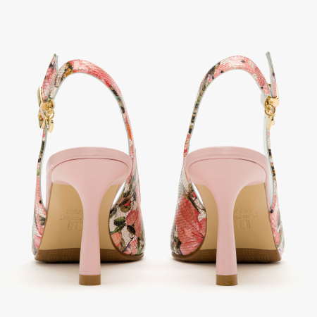 Pantofi Sanda Dama, Eleganti, Piele Naturala cu Imprimeu Floral Multicolor, Slingback cu Toc Subtire 7 cm si Varf Ascutit, Renzoni 8496 [4]