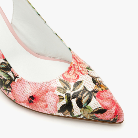 Pantofi Sanda Dama, Eleganti, Piele Naturala cu Imprimeu Floral Multicolor, Slingback cu Toc Subtire 7 cm si Varf Ascutit, Renzoni 8496 [3]