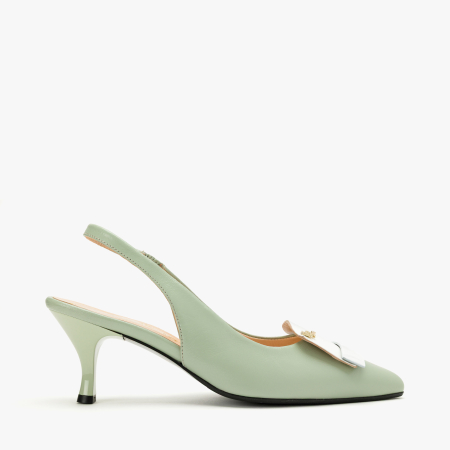 Pantofi Sanda Dama, Eleganti, Piele Naturala Lacuita, Vernil, Varf Ascutit, Aplicatie Frontala cu Logo Auriu, Renzoni 11356056 [1]