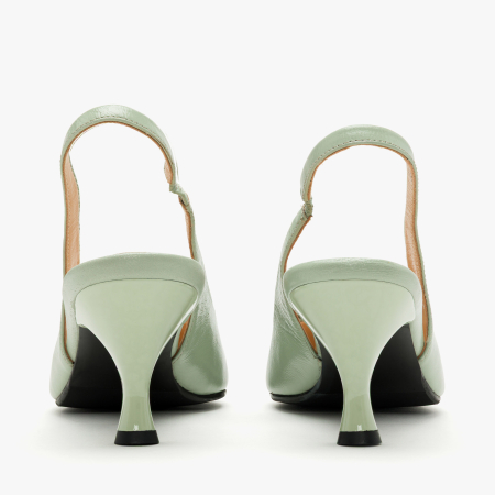Pantofi Sanda Dama, Eleganti, Piele Naturala Lacuita, Vernil, Varf Ascutit, Aplicatie Frontala cu Logo Auriu, Renzoni 11356056 [4]