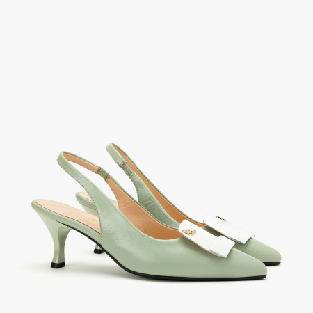 Incaltaminte Dama - Pantofi Sanda Dama, Eleganti, Piele Naturala Lacuita, Vernil, Varf Ascutit, Aplicatie Frontala cu Logo Auriu, Renzoni 11356056