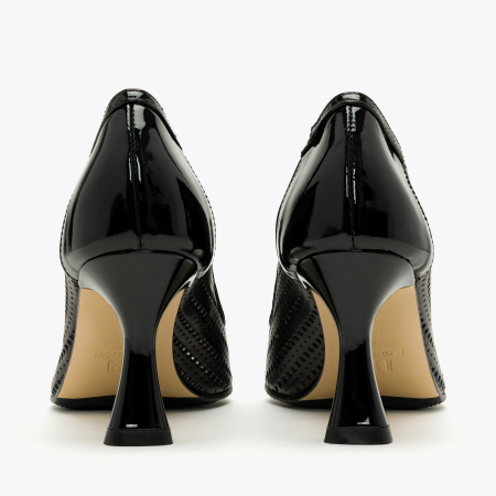 Pantofi Sanda Dama, Eleganti, Piele Naturala, Negru, Perforat Tip Plasa, Varf Decupat, Toc 7 cm, Renzoni 4406 [4]