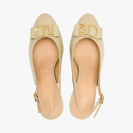 Pantofi Sanda Dama Grej, Piele Naturala, Slingback, Toc Evazat Auriu 7 cm, Accesoriu cu Cristale, Angelo Giannini 5340 [2]